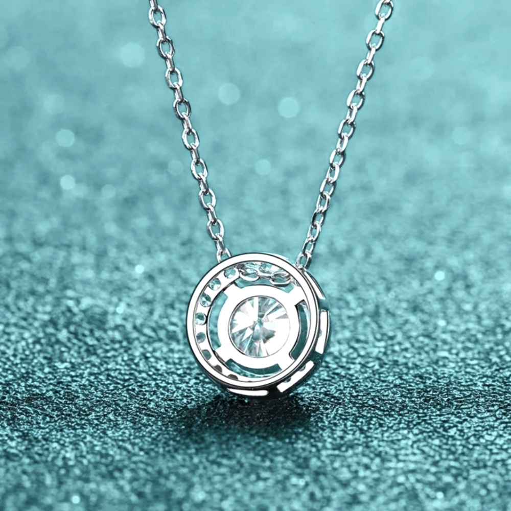 Minimalist Silver Round Diamond Pendant Necklace - Picture 2 of 4
